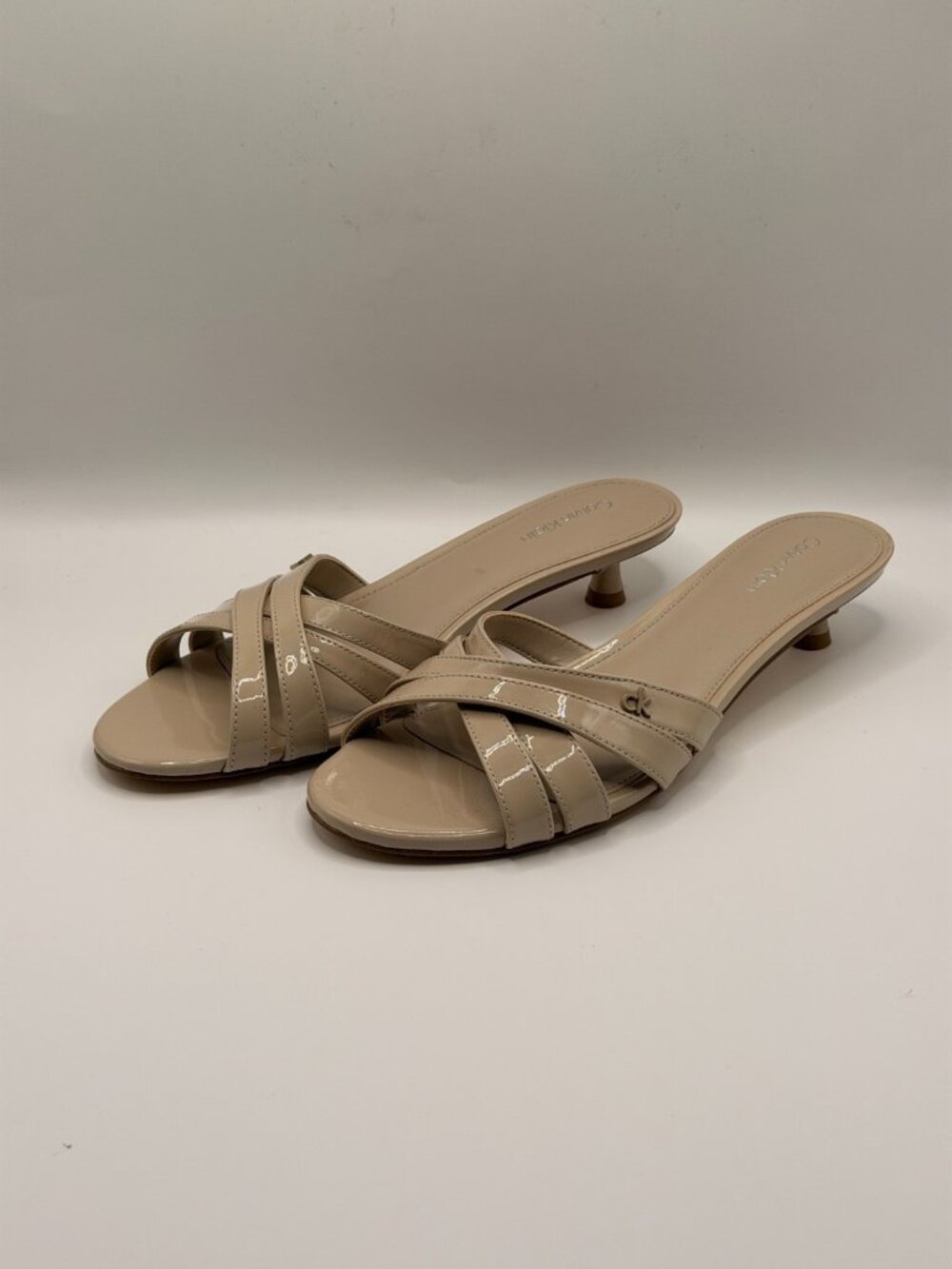 Calvin Klein Women's Beige Gabbie Kitten Heel Slide Sandal Sz 8 M
